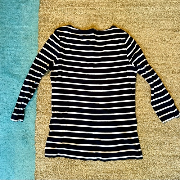 Vineyard Vines Navy White Stripe 3/4 Sleeve Cotton Top - Picture 2 of 4